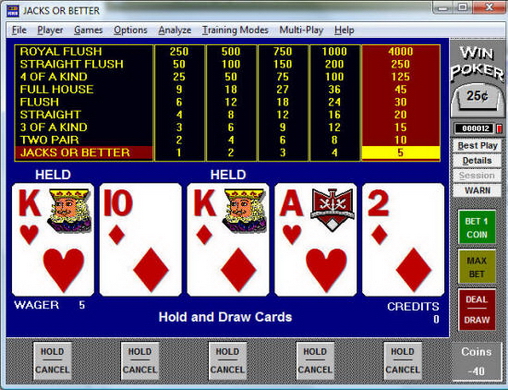 Программа WinPoker для обучения правильной игре в видео-покер